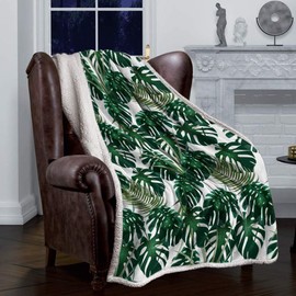 Roses Garden Sherpa Fleece Blanket Thick Tropical Leaves Monstera Bed Blanket Soft Cozy Luxury Blanket 60"x80" - Fuzzy Thick Reversible Super Warm Fluffy Plush Microfiber Throw Blanket for Couch