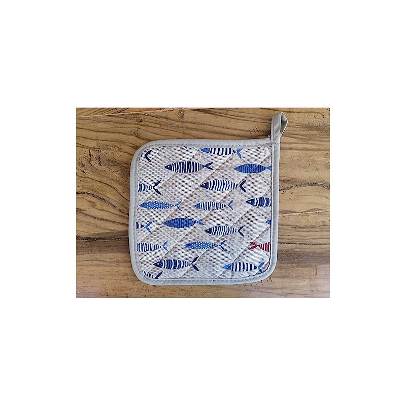Pair of Quilted Pot Holders 100% Cotton Colourful Fish Design