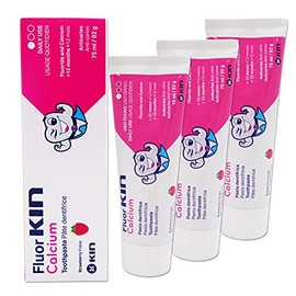 Set of 3 Fluor Kin Toothpaste ~ Childrens Strawberry Flavour with Calcium and Fluoride