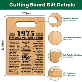 50th Birthday Gifts for Women Men, 1975 Cutting Board 50th Birthday Gifts for Her Him, Happy Birthday 50 Years Old Gifts 50th Birthday Gift, Unique Back in 1975 Gifts for Man Male Female Turning 50