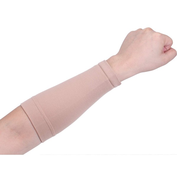 1 PCS Full Forearm Tattoo Cover Up Band Compression Sleeves Men Women (L, Beige)