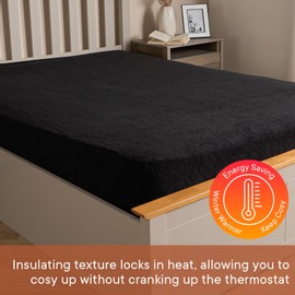 Brentfords Teddy Fleece Fitted Bed Sheet Thermal Warm Soft Luxury Fluffy Cuddly Cosy Bedding, Black - Single