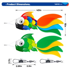 SGftre 40 Inch Heavy Duty Fish Windsock Set,Durable Wind Sock for Beach Fishing Boats,Ideal Outdoor Wind Socks for All Seasons（Fish Windsock - Colorful + Green）