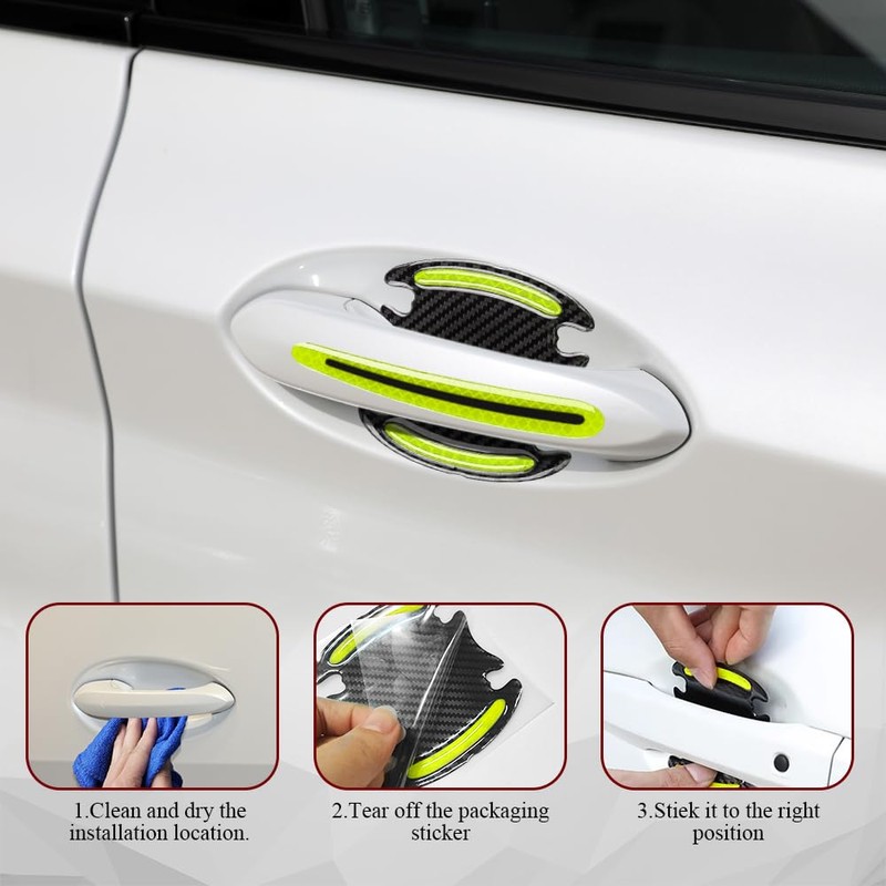 QZTYTY 8PCS Car Door Handle Protector Reflective Stickers, Universal 3D