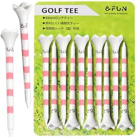 &FUN Golf Tees Low Resistance Head Long Tees 3.3 inches (83 mm), Pack of 10, Break-resistant, Durable, Reduces Friction, Increases Distance (Stripe Pink)