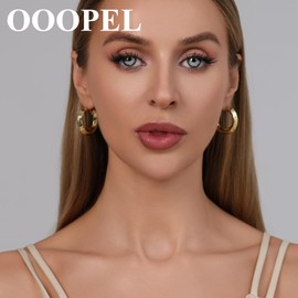 OOOPEL 7mm Wide Gold Hoops Earrings for Women, 14K Real Gold Plated Hoop Earrings for Women Hypoallergenic Lightweight Big Gold Hoop Earring Jewelry Gifts 30/40/50/60MM