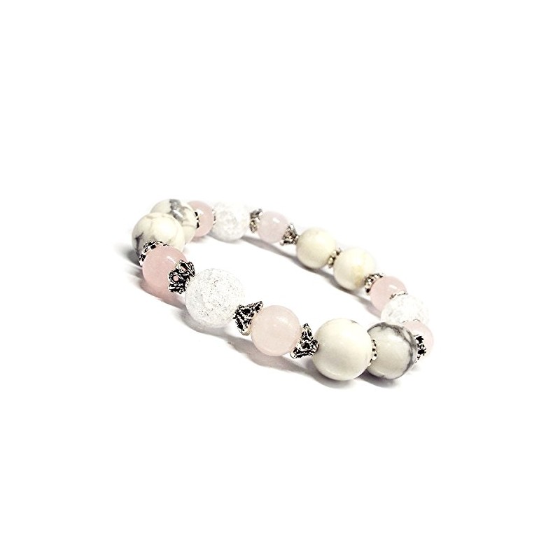 [SION] Crack Crystal Rose Quartz Howlite Design Bracelet, Stone