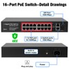 Fuers 16 Port PoE Switch Ethernet Unmanaged 16 PoE+ Port