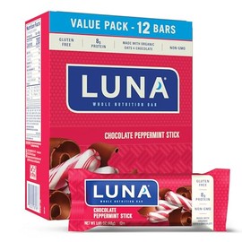 LUNA Bar - Chocolate Peppermint Stick Flavor - Snack Bars - Non-GMO - Gluten-Free Protein Bars - Made with Organic Oats (12 Pack) | Luna Bar