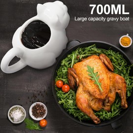Sauciere Porzellan, niedliche Katze Sauciere mit Griff für Salatdressing, Soße, Sahne und Milch (700ML)