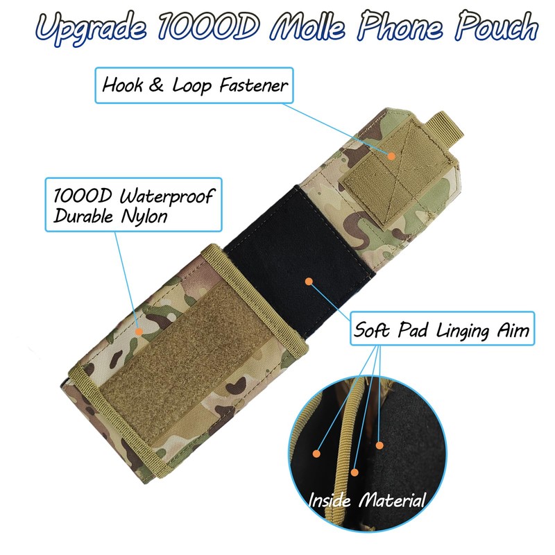 Molle Phone Pouch, Dual-Compartment Tactical Phone Pouch with Us Flag