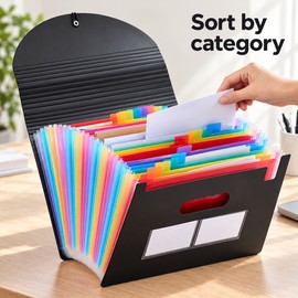 Expandable Accordion File Organizer for Document Storage – 13/25 Pocket Folder with Colored Tabs for Home, School & Office