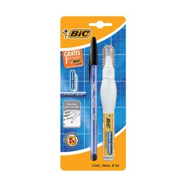BIC, Corrector Líquido, Pluma Correctora, Secado Rápido, Shake'n Squeeze, 1 pieza + 1 Bolígrafo Gratis