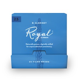 D’Addario Woodwinds Royal Bb Clarinet Reeds - B Flat Clarinet Reeds - Reeds for Clarinet - Clarinet Bb Reeds - Strong Spine - Filed Cut - Strength 2.5, pack of 25