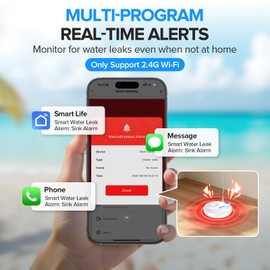Nuleto WiFi Water Leak Detector 1s,Smart Water Sensor Alarm,Water Alarm with SMS,Phone Call,APP Push,492ft for Home,Basement,Kitchen,3 Pack,2.4G WiFi Only