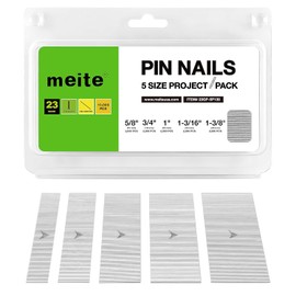 meite 23 Gauge Pin Nails, Assorted 5 Sizes (5/8", 3/4", 1", 1-3/16", 1-3/8") Micro Headless Piner Nails - Galvanized 23GA Pins Nails for Nail Gun, Ideal for Fine Woodworking (10,000 Counts)