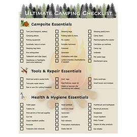 Ultimate Camping Hiking Gear Accessories Equipment Checklist -Laminated & Double Sided - Never Forget Packing Items