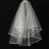 White Wedding Veil,2 Tier Ribbon Edge Center Cascade Bridal Veil