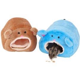 VTurboWay 2 Pcs Hamster Winter Warm House Bed Cotton Nest Cute Bear Designed with Bed Mat for Hamster Guinea Pig Chinchillas Hedgehog Squirrel and Other Small Furry Animals (Blue and Grey)