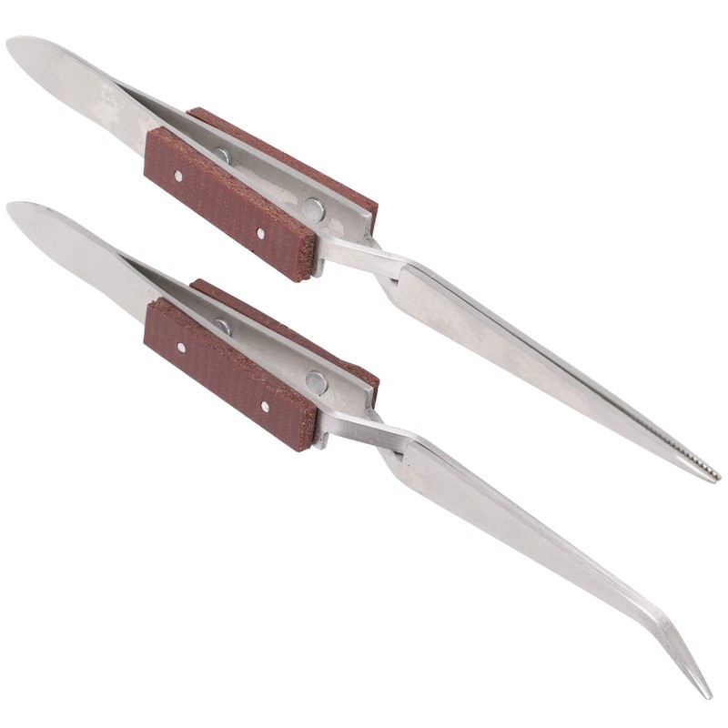 2Pcs Self Locking Tweezers, Straight Curved Tip Cross Tweezers for