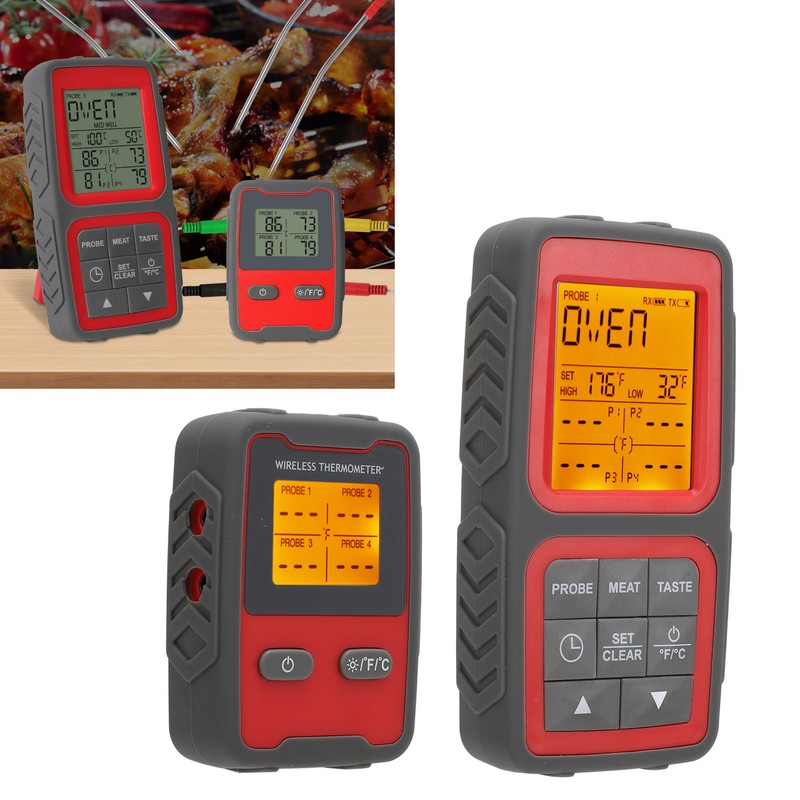 500ft Wireless Meat Temperature Meter High Accuracy LCD Backlit Temperature