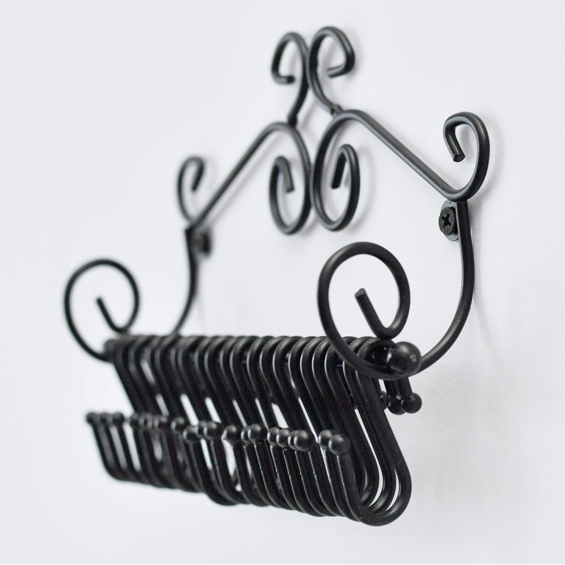 ARAD Scrollwork Design Wall Mounted Black Metal Jewelry Storage Organizer