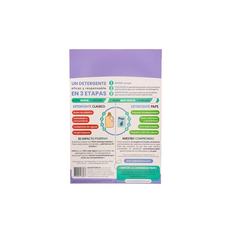 Paps Detergente en Tiras Lavanda 3 Pack 132 Ct