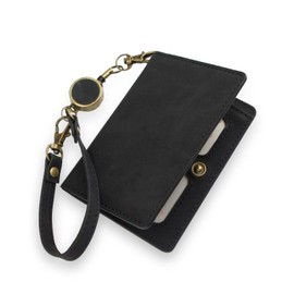 Pretimo Pass Case, Commuter Pass Case, Reel Included, Invisible Invisible, Bifold Leather, Comfortable to Touch, Brushed Material, black