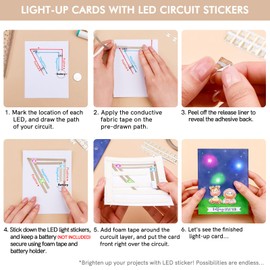 BAOFALI 30Pcs/Set Red Blue Green LED Circuit Stickers and Conductive Fabric Tape; Light Craft Kit for Special Cards Making Scrapbook Decoration Light-up Projects (3 Color)