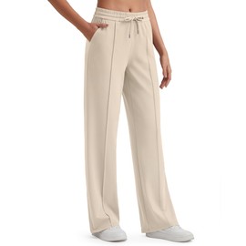 G4Free Yoga Pants Womens Wide Leg Sweatpants High Waist Trousers Pants Casual Drawstring Workout Pants Athletic Pants with Pockets (Light Khaki,XL,28")