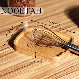 Acacia Wood Spoon Rest, Wooden Spoon Holder With Non Slip Silicone Feet, Multifunctional Kitchen Utensil Holder and Rest for Kitchen Countertop, Brown Labeled "Spoon", 5.9" x 4.5" Rectangular