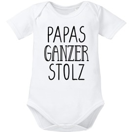 OM3® Babybody mit Spruch - Papas ganzer Stolz - Kurzarm Baby Body - Bio-Baumwolle - Mädchen Junge - Weiß - 50-56