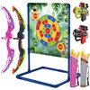 Infowush Bow and Arrow Set for Kids, 2-Pack LED Light Up Archery Set with 10 Suction Cup Arrows, 4 Darts and 2 Toy Play Guns, Dinosaur Target & Quiver, Indoor and Outdoor Toys for Kids 4-8 5-7 8-12