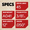 Oregon 12” Chainsaw Bar & S45 Chain, Fits Echo, Makita,