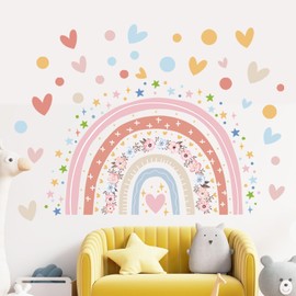 2 Sheets Rainbow Wall Decal, 11.8x35.4 Inch Boho Rainbow Wall Stickers Large Watercolor Rainbow Wall Decal Rainbow Wall Stickers for Bedroom Girl Boy