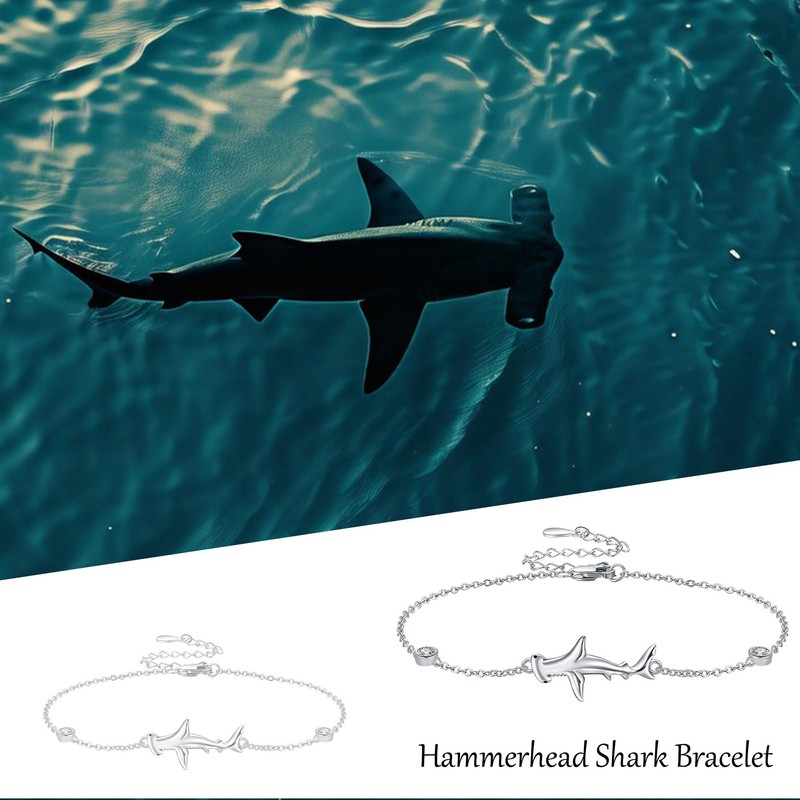 YAFEINI Hammerhead Shark Bracelet 925 Sterling Silver Shark Bracelet Jewelry