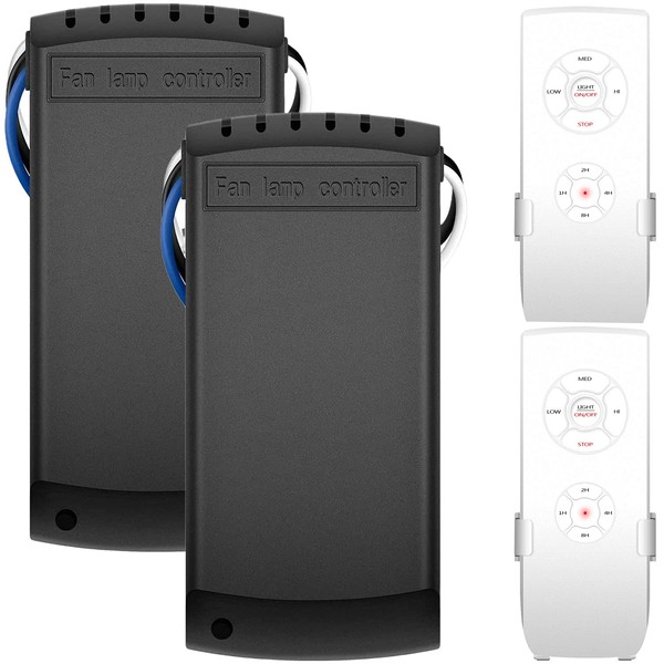2 Pack Universal Ceiling Fan Remote Control Kits, Wireless Remote and Receiver Kits for Harbor Breeze Hunter Honeywell Hampton Bay Kichler Ceiling Fan lights, Fan Speeds Lamp ON/OFF and Timing Control