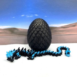 3D Printed Dragon, Glow in The Dark Dragon with Egg, Black and Blue Gemstone Dragon, Home Office Decor Executive Desk Toys, Fidget ADHD Toy for Autism/ADHD - GD010