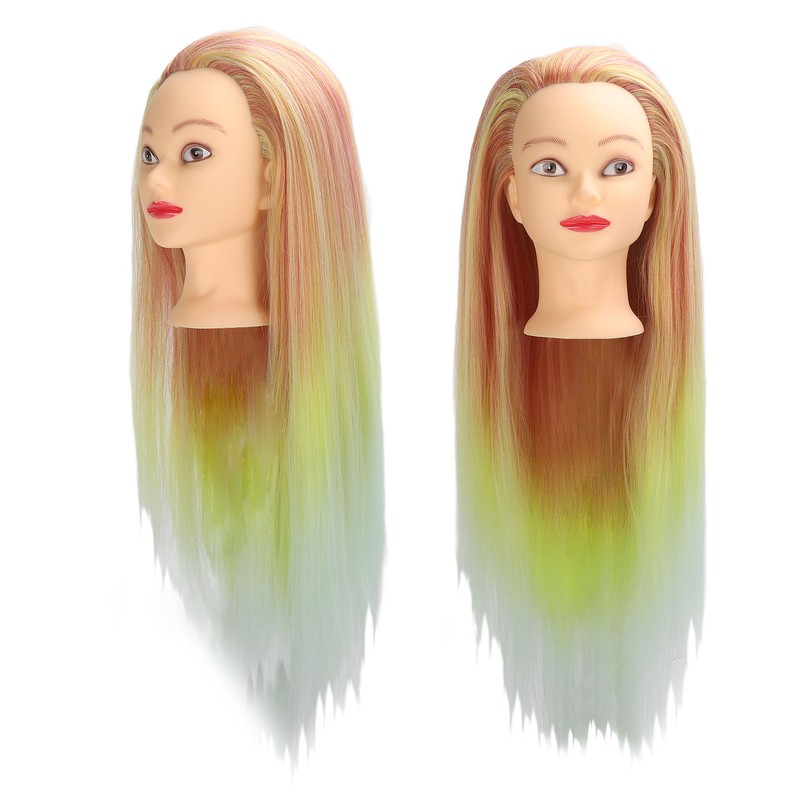 Hairdressing Mannequin Head Synthetic Braiding Hair Hairdresser Head Gradient Orange