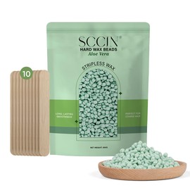 SCCIN Hair Removal Hard Wax Beads 800g & 10 Wooden Spatulas. Stripless Hard Wax for Face, Bikini, Brazilian, Painless Thick Hair Formula (Aloe Vera)