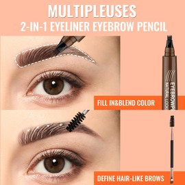 Eyebrow Pencil - Microblading Eyebrow Pen Waterproof 4 Fork Tip Multi-Used Eye Brow Pencils for Women Long-Lasting, Precise Natural Brow Magic Eyebrow Pencil with Hair Like Strokes，Black
