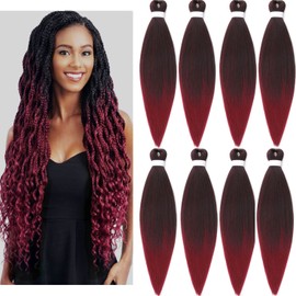 LDMY 26" Pre Stretched Braiding Hair Extensions 3 Ombre Color Burgundy Red Braid Hair Extensions for Wigs Braids Easy Braiding Synthetic Hair 90g/pcs 8 Pieces