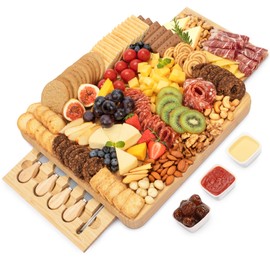 Charcuterie Board Set - FamRica Cheese Board with 2 Drawers, Bamboo Cheese Tray Serving - Unique, Wedding, Housewarming, Birthday Gifts