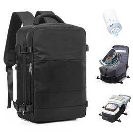 WEFLIER Vacuum Backpack Travel,Backspace Backpack With Vacuum Pump,Flight Approved 18x14x8 Inches,Carry on Personal Item Laptop Work Backpacks,Black