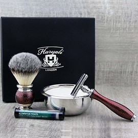 Men's Shaving Set - Antique Collection with Synthetic Badger Shaving Brushes & De Safety Razor, Stainless Steel Bowl & Premium Soap + Free Aluminium Stick Perfect wet shaving kit