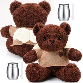 Shappy 2 Sets Cremation Angel Bear for Ashes Bear Animal with Mini Urn Small Keepsake Urn for Pet Ashes with Wing Spoon for Loss of Loved One Memorial Gifts(Dark Brown)