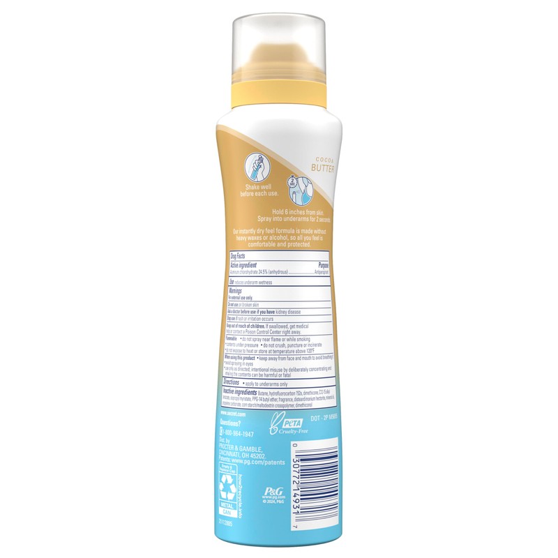 Secret Dry Spray Antiperspirant Deodorant for Women, 48hr Weightless Sweat