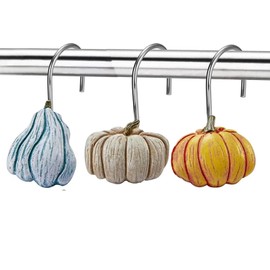 ZCHOMI 12PCS Fall Pumpkin Shower Curtain Hooks, Autumn Harvest Thanksgiving Decorative Shower Curtain Hooks, Metal Rustproof Shower Curtain Rings for Bathroom Décor