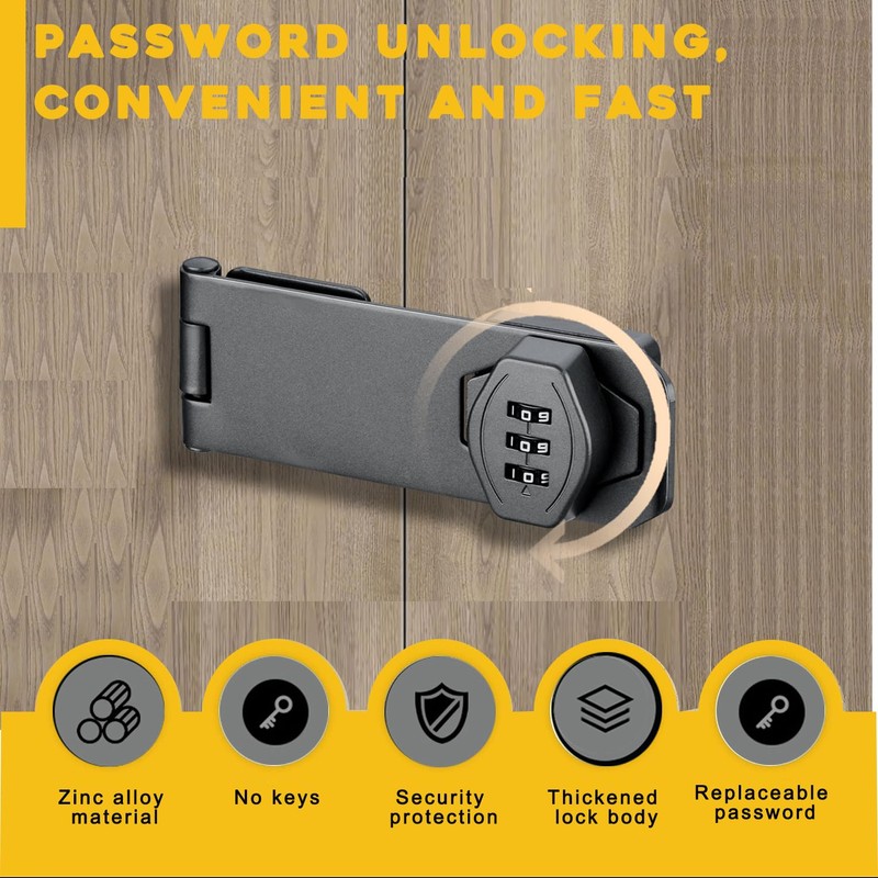 VIDYSUFYR Password Rotary Hasp Locks, 2 Pack Door Security Slide