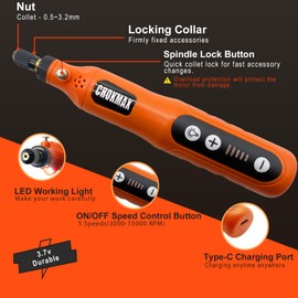 CHOKMAX Mini Cordless Rotary Tool, 5-Speed Grinder Kit with 72 Accessories and Front LED Light, Type-C Charging Art Craft Tool for Engraving, Sanding, Polishing, Drilling, Grinding